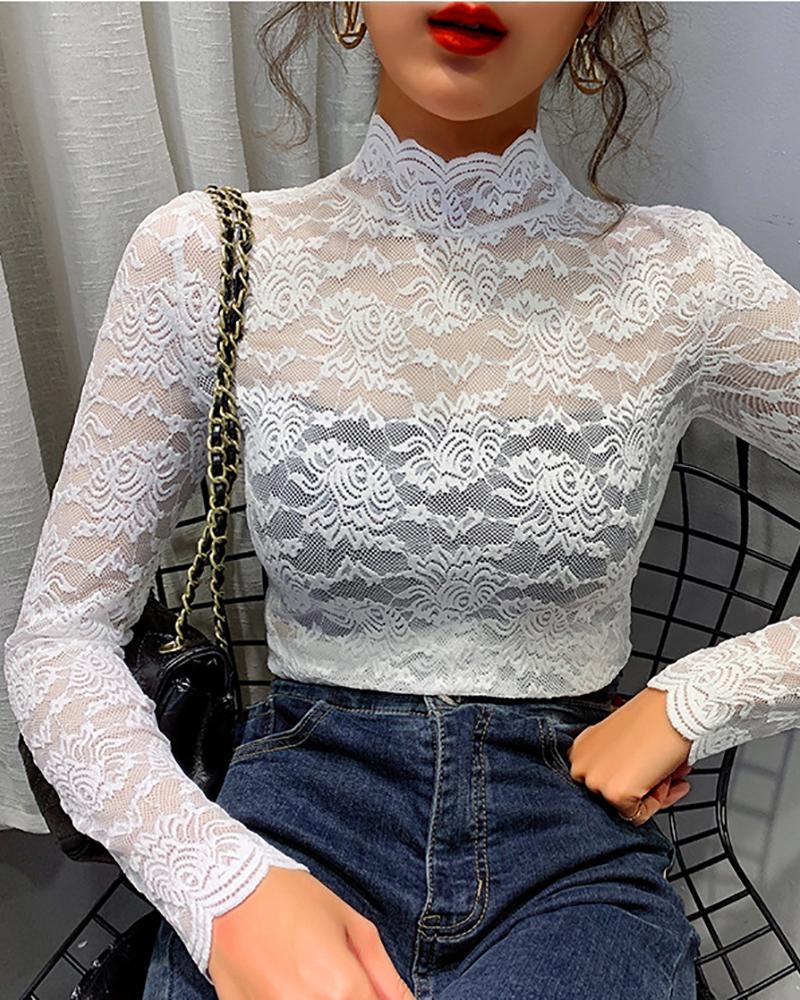 

Mock Flower Lace Pattern Blouse, White