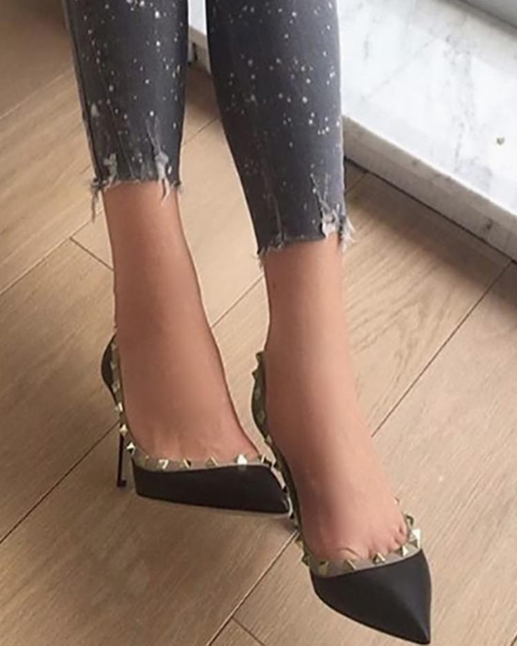 

Rivet Embellished Stiletto Pumps, Black