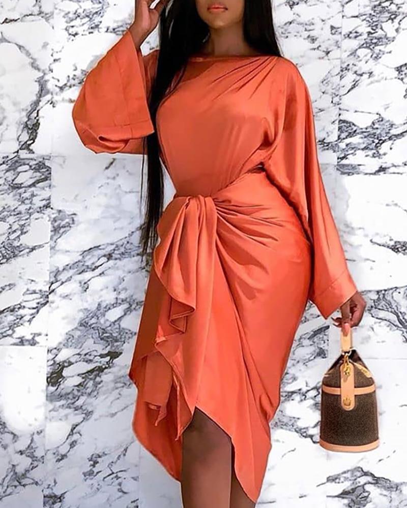 

Batwing Sleeve Tied Front Midi Dress, Orange