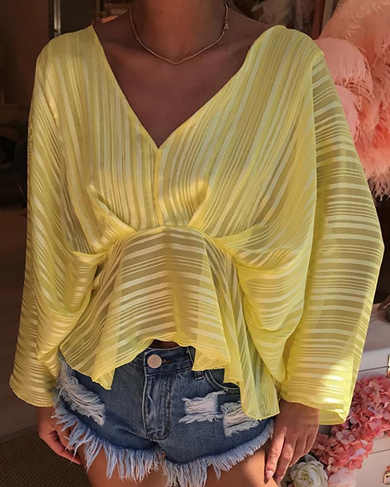 

Solid Batwing Sleeve Casual Blouse, Yellow