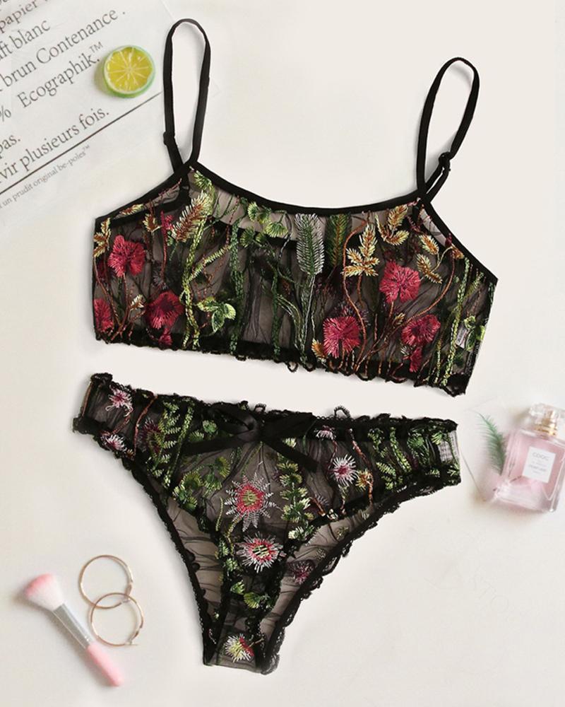 

Mesh Embroider Bra Sets, Black