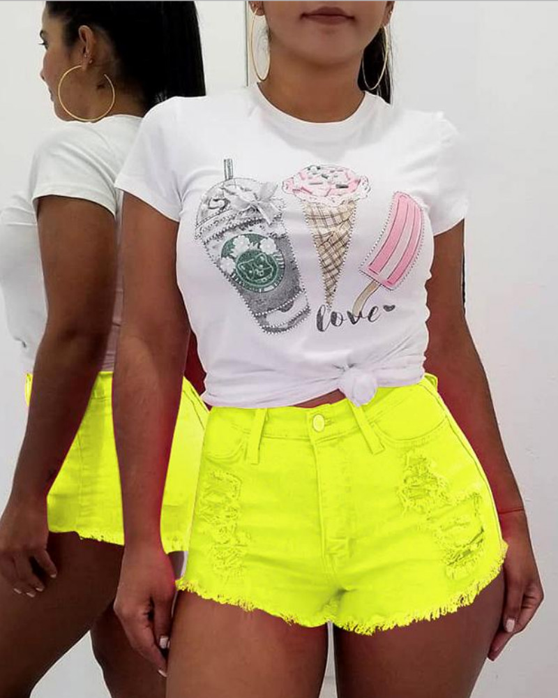 

Shredded High Wasit Shorts Pencil Pants