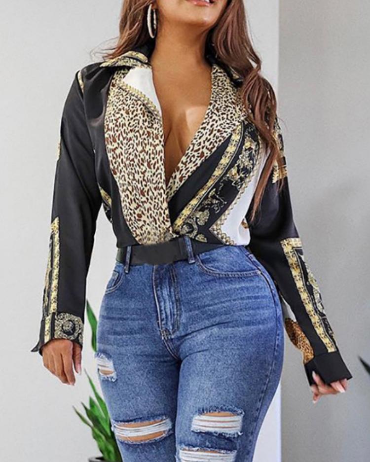 

Long Sleeve Vintage Leopard Print Bodysuits