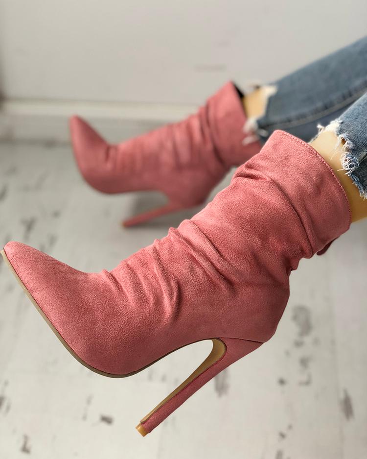 

Suede Thin Heeled Boots, Pink