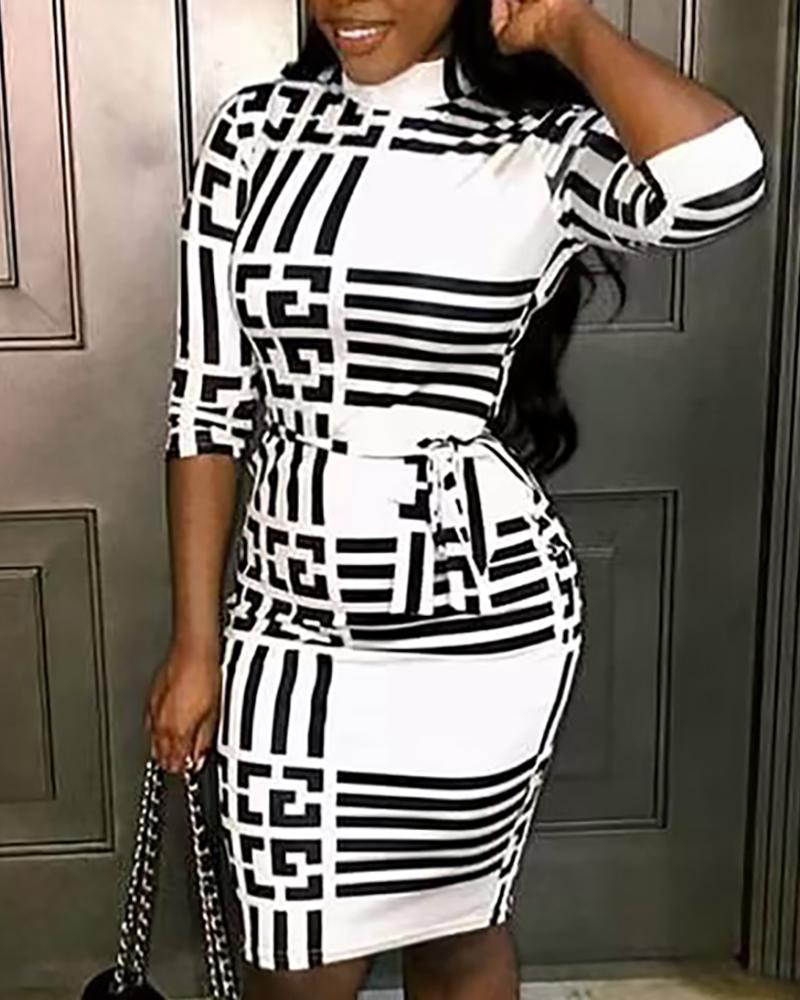 

Striped Colorblock Insert Bodycon Dress, White