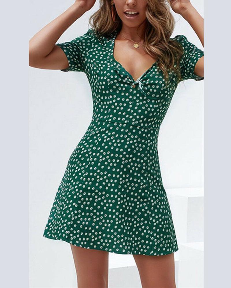 

Floral Dot Short Sleeve Mini Dress, Green