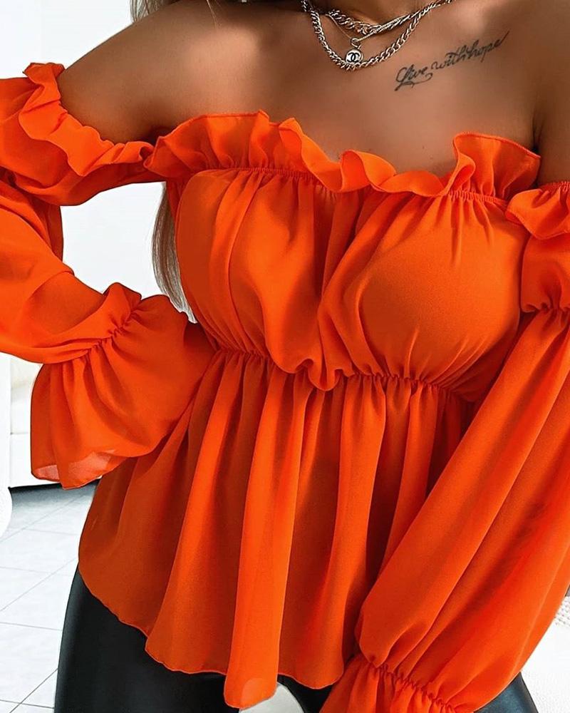 

Off Shoulder Ruffles Ruched Blouse, Orange