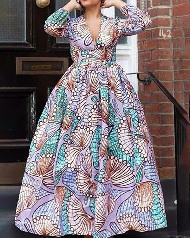 

Shell Print Tight Waist Maxi Dress, Blue