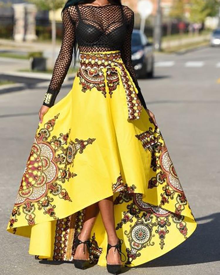 

Trendy Ethnic Style High Waist High-Low Maxi Skirt, Red
