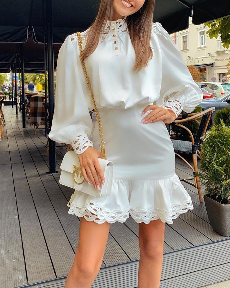 

Lace Trim Ruffle Mini Dress, White