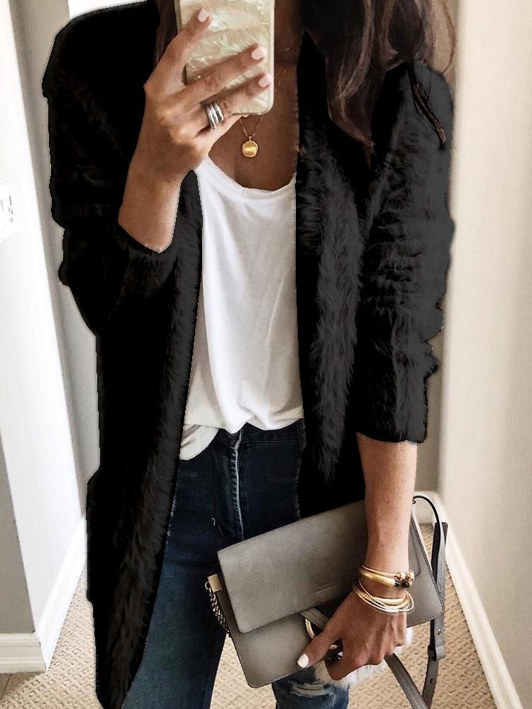 

Fluffy Open Front Pocket Design Coat