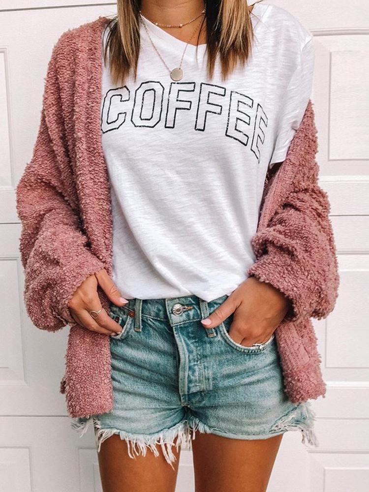 

Solid Fluffy Open Front Casual Cardigans
