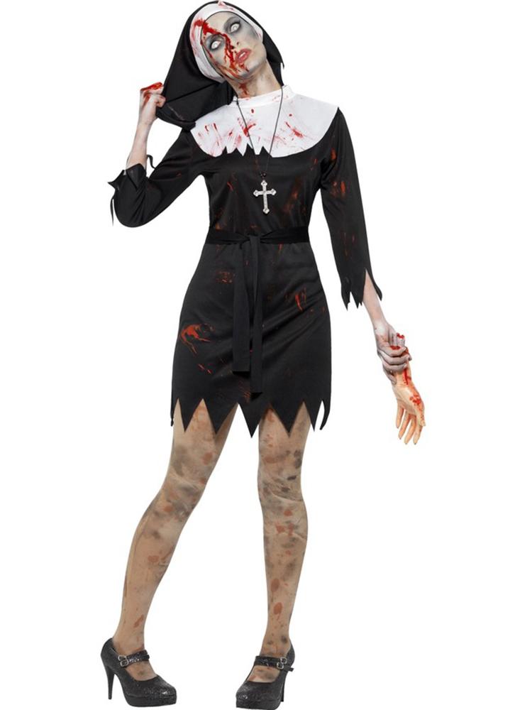 

Women Dead Zombie Crazy Nun Costumes Party Dress Set, Black