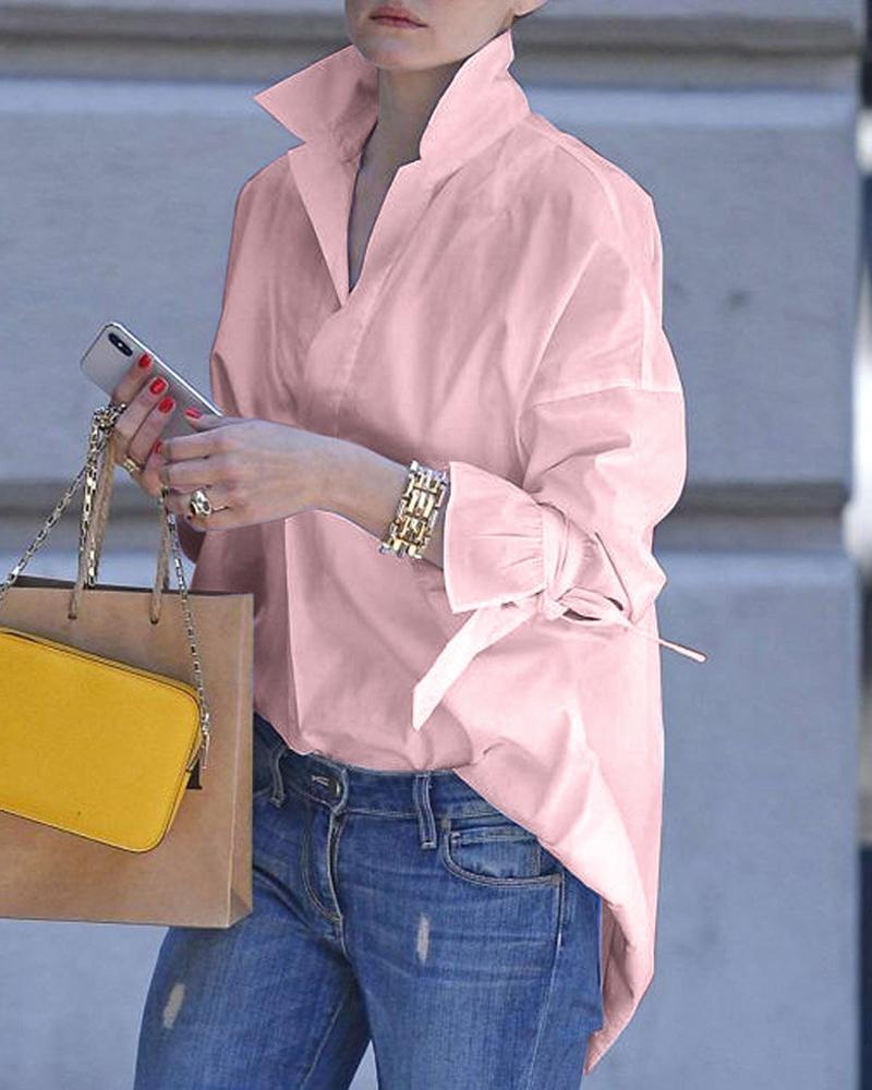 

Solid Long Sleeve Casual Shirt, Pink