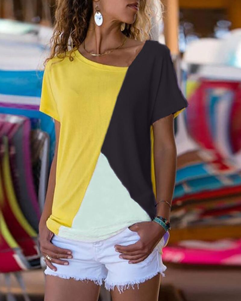 

Colorblock Insert Short Sleeve Casual T-Shirt, Black