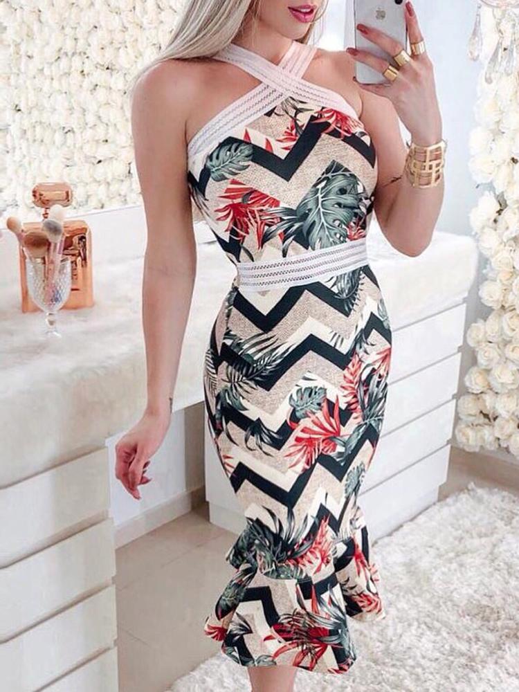 

Crisscross Halter Floral Print Dress