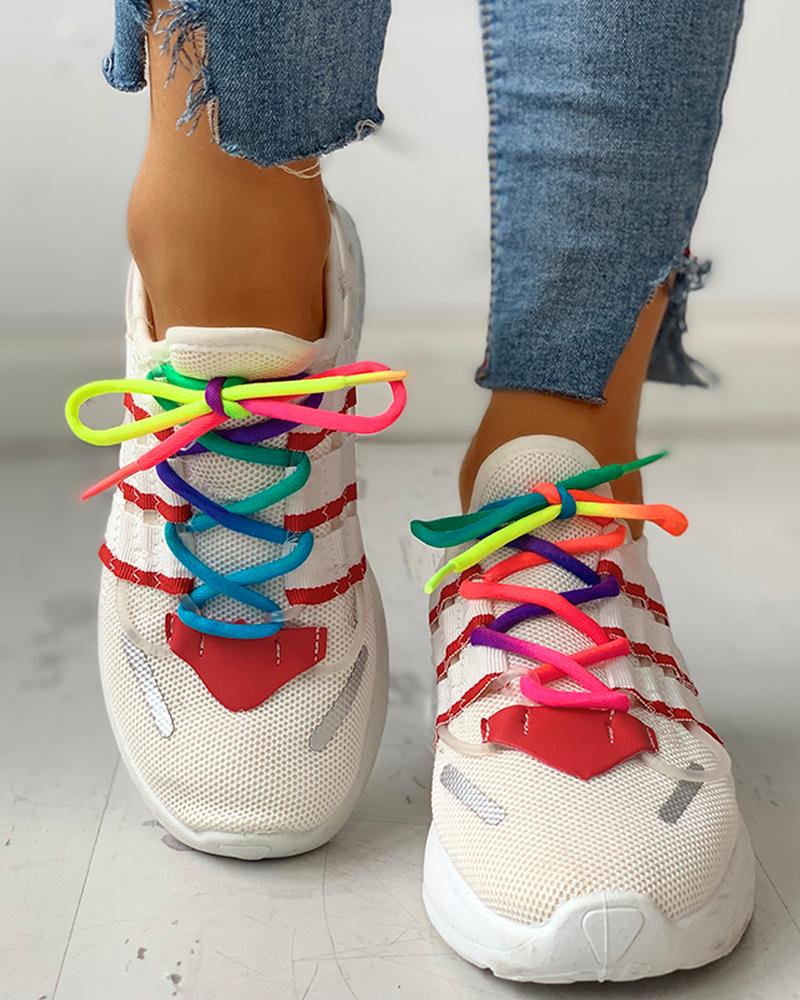 

Colorblock Lace-Up Casual Sneakers, White