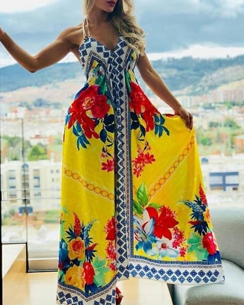 

Floral Print Halter Maxi Dress, Yellow