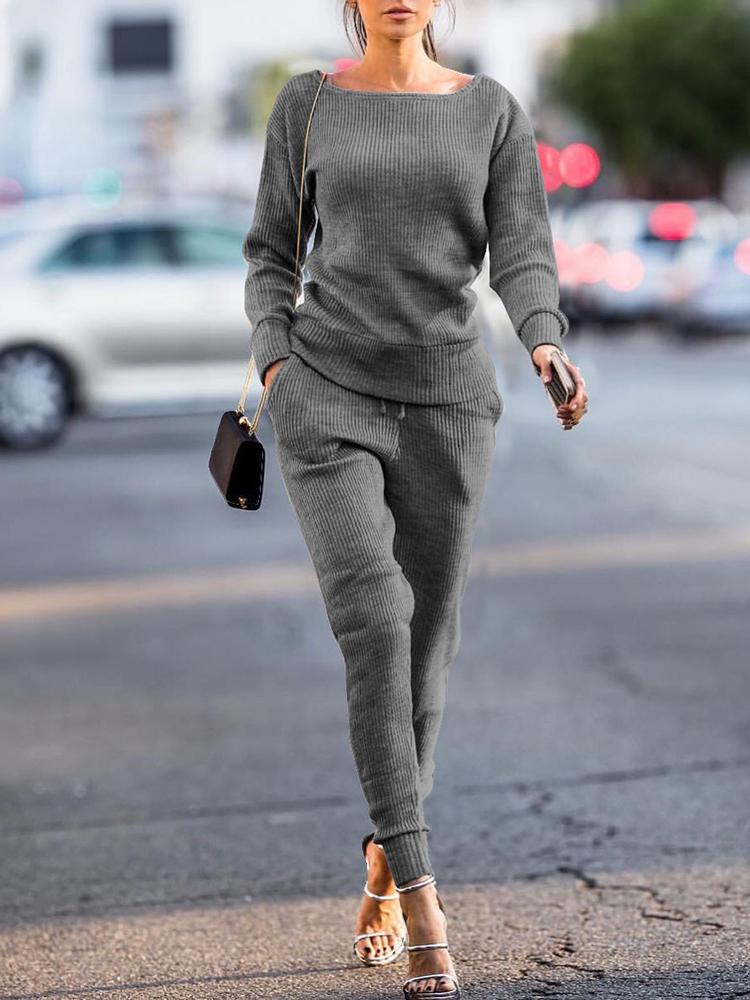 

Solid Long Sleeve Pocket Design Oversize Tracksuit, Gray