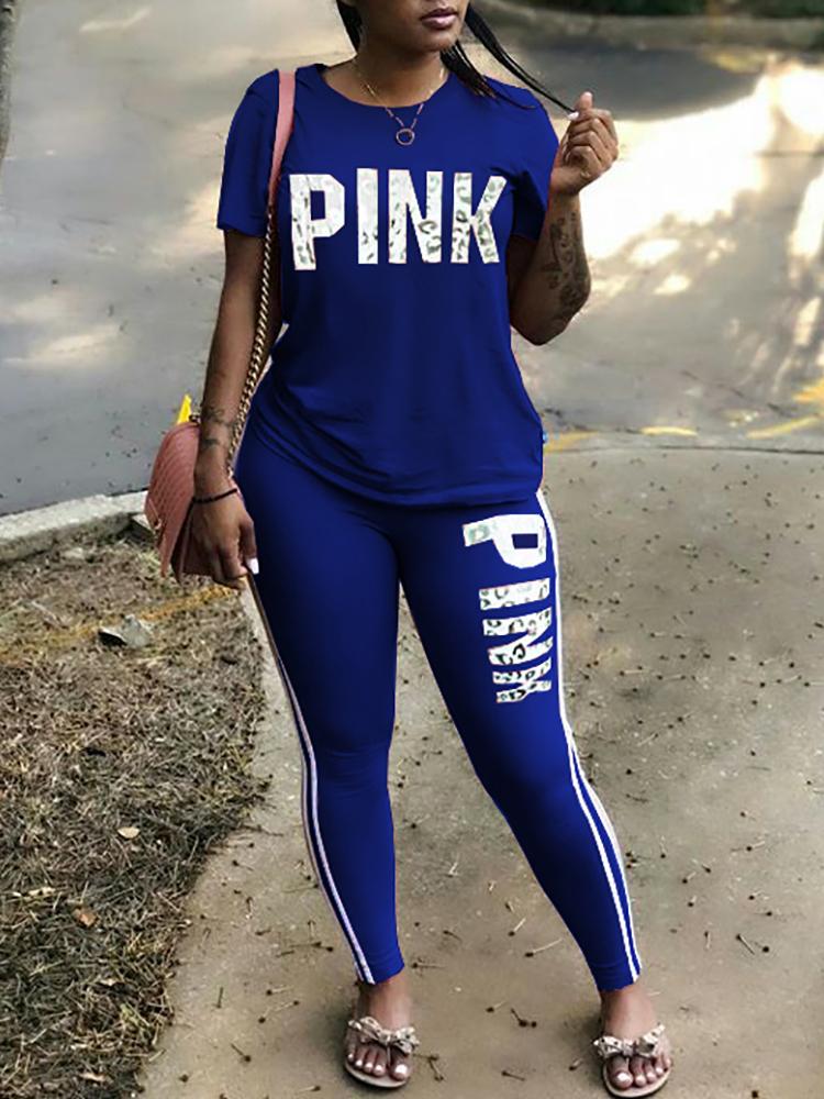 

Fashion Striped Letter Print T-shirt & Pants Set