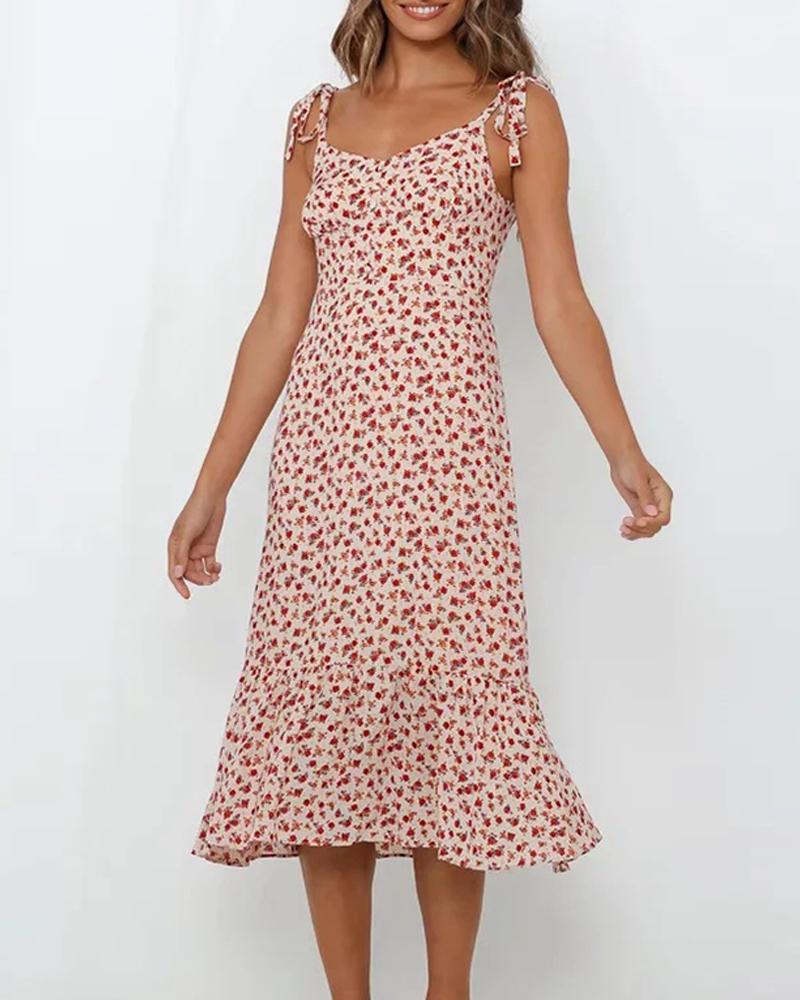 

Floral Print Tie Strap Midi Dress, Pink