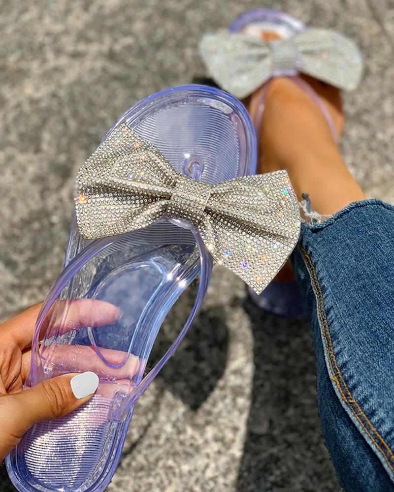 

Studded Bowknot Design Open Toe Sandals, Purple