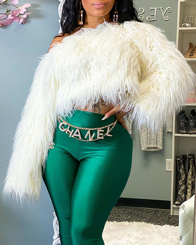 

Fluffy Long Sleeve Off Shoulder Top, White