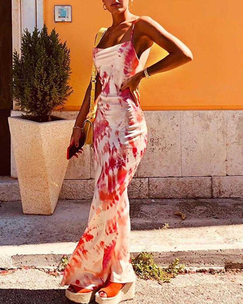 

Camouflage Spaghetti Strap Backless Dress, Pink