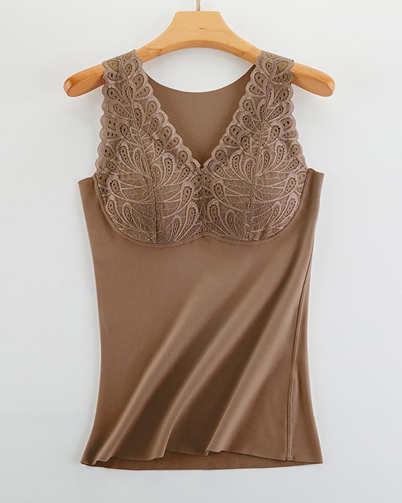 

Thick Thermal Vest Lace Fleece Tank Padded Underwear, Brown