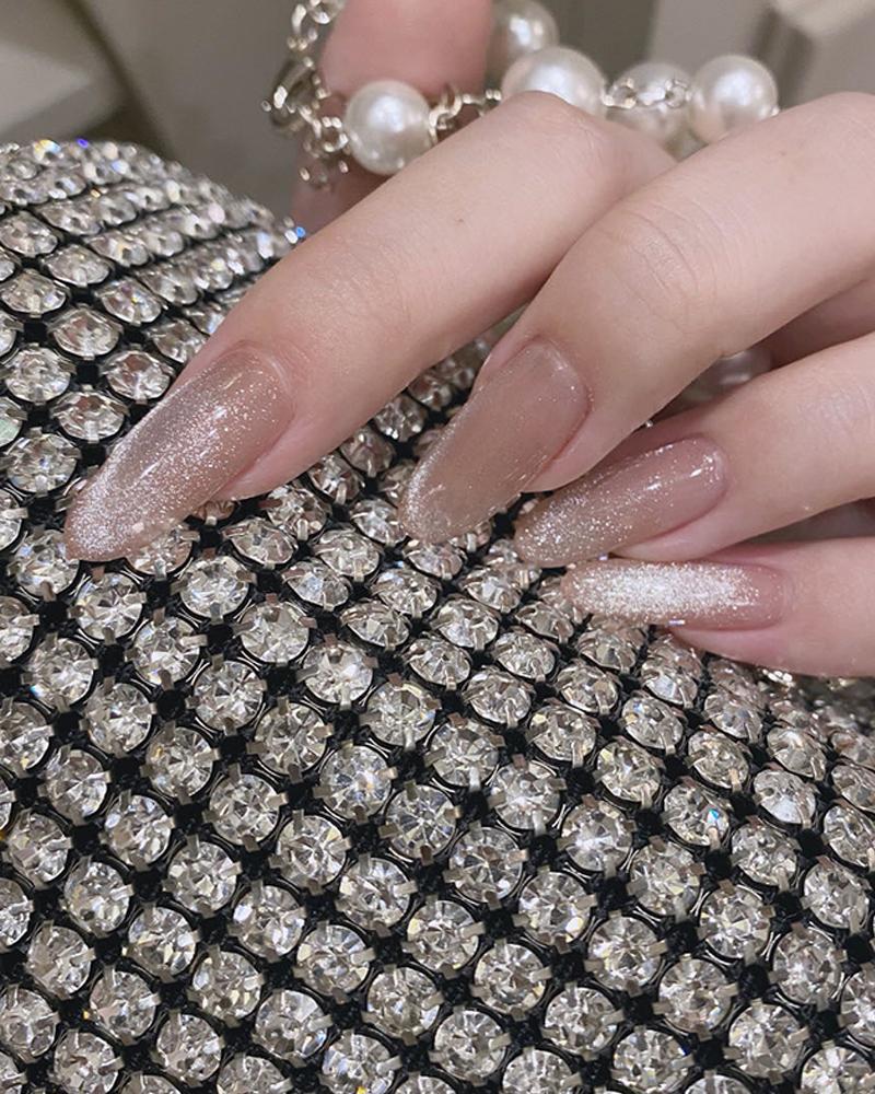 

Glitter Sparkling False Nail & 1PCS Nail Glue, Nude