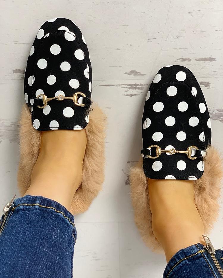 

Fluffy Dots Pointed Toe Flat Shoes