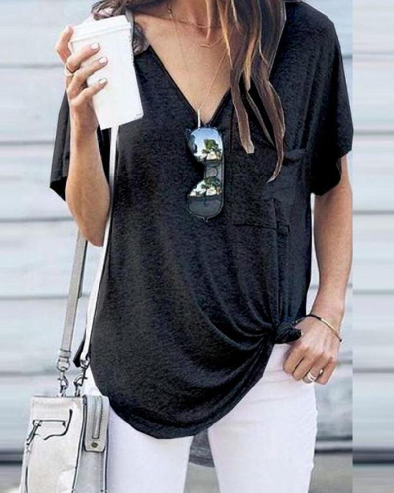 

Pocket Short Sleeve Loose T-shirt, Black