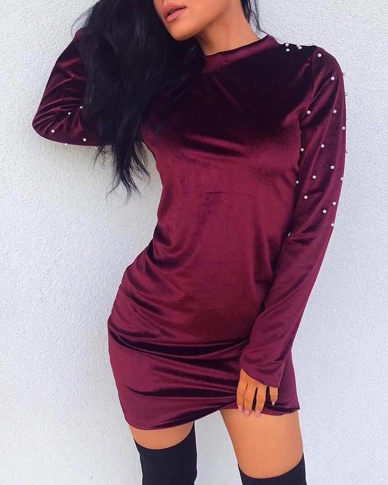 

Studded Sleeve Mini Shift Dresss, Wine red