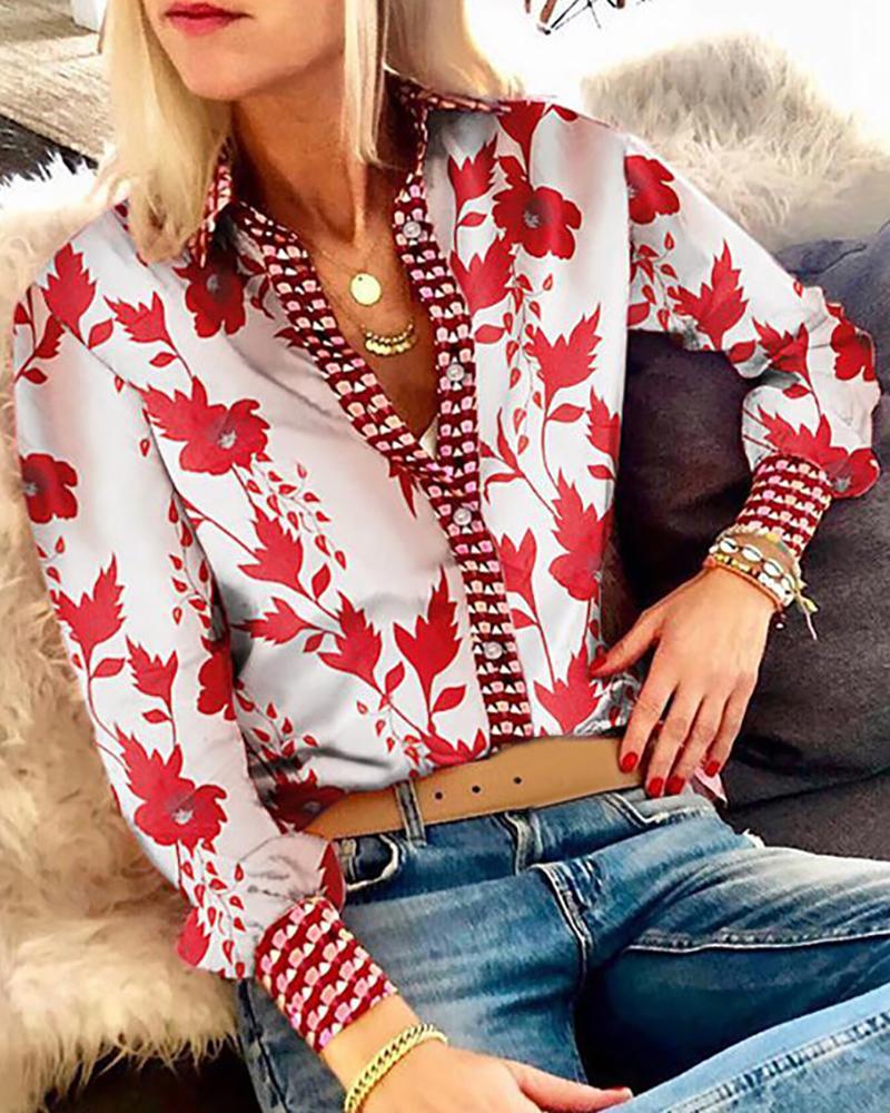 

Print Long Sleeve Button Up Shirt, Silver
