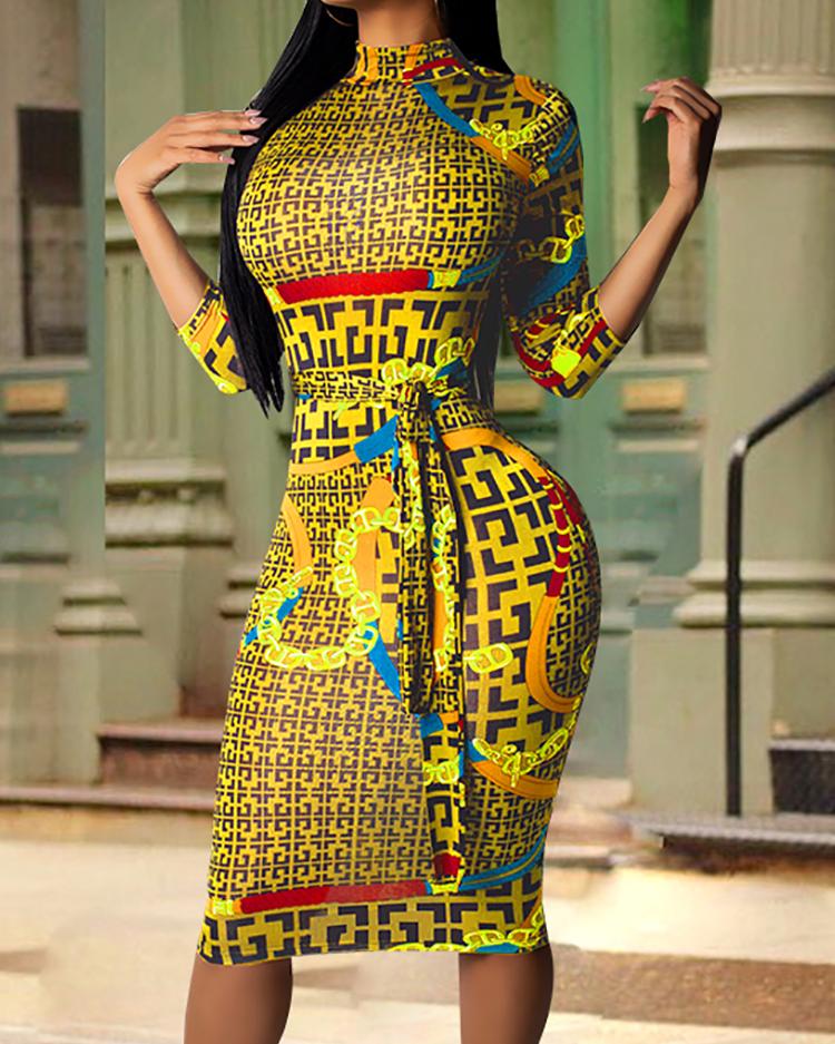 

Digital Print Belted Midi Dress