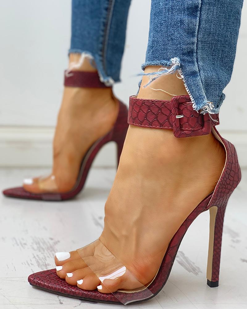 

Pointed Toe Ankle Strap Thin Heels, Wine red