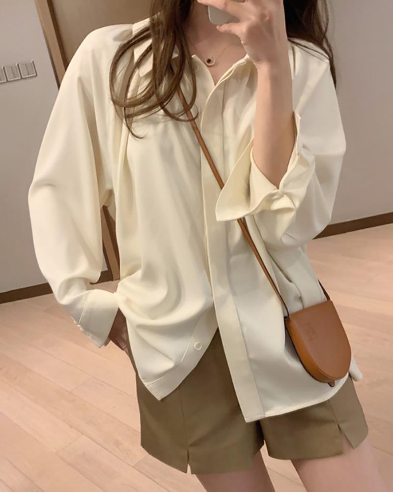 

Solid Button Design Long Sleeve Casual Shirt, White