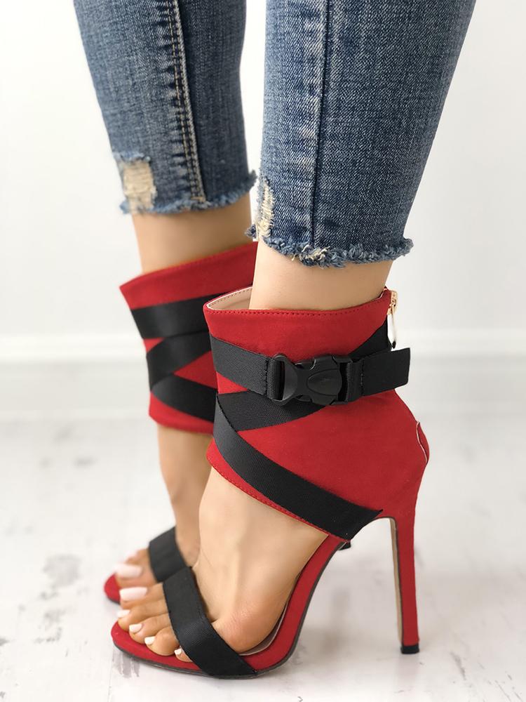 

Splicing Bandage Peep-toe High Heeled Sandals, Red;white;black