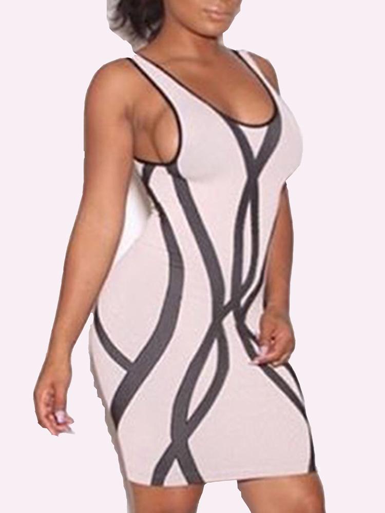 

Women Curves Print Scoop Neck Bodycon Dress, White