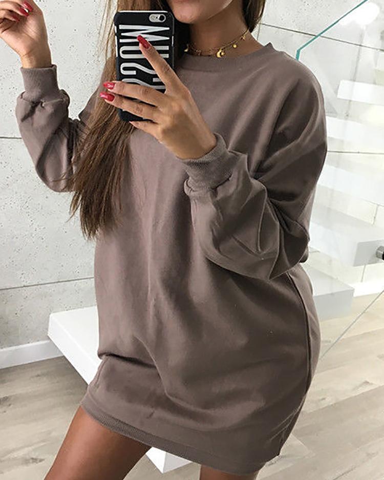

Solid Long Sleeve Casual Sweatshirt Dress, Wine red
