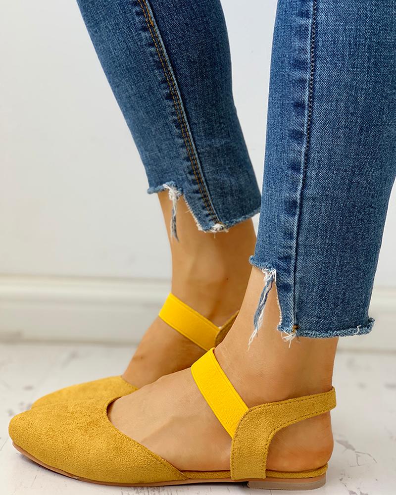 

Suede Pointed Toe Slingback Flat Shoes, Yellow