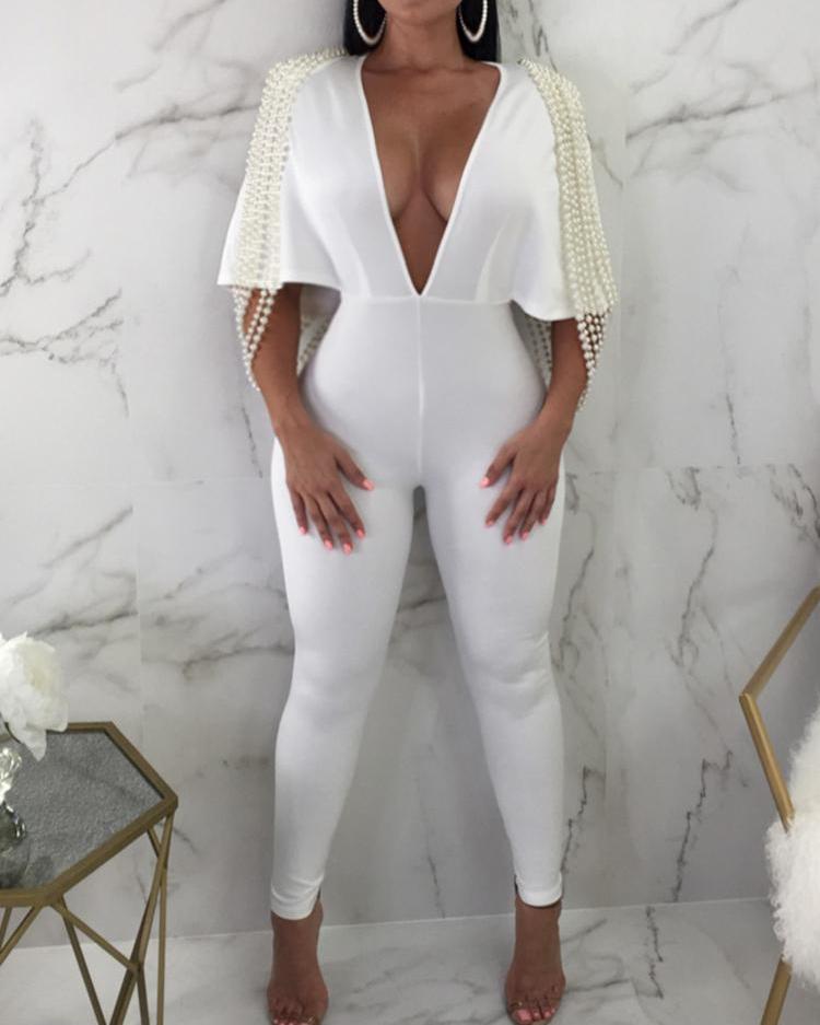 

Beading Embellished Plunge Jumpsuits