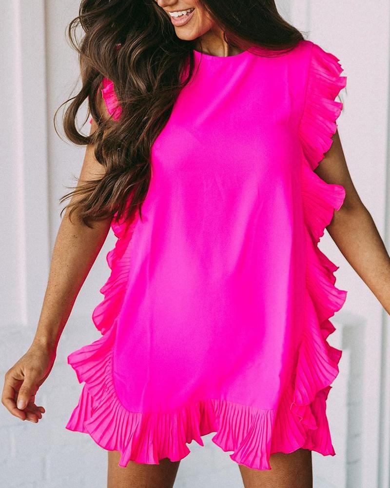 

Ruffle Trim Mini Dress, Hot pink