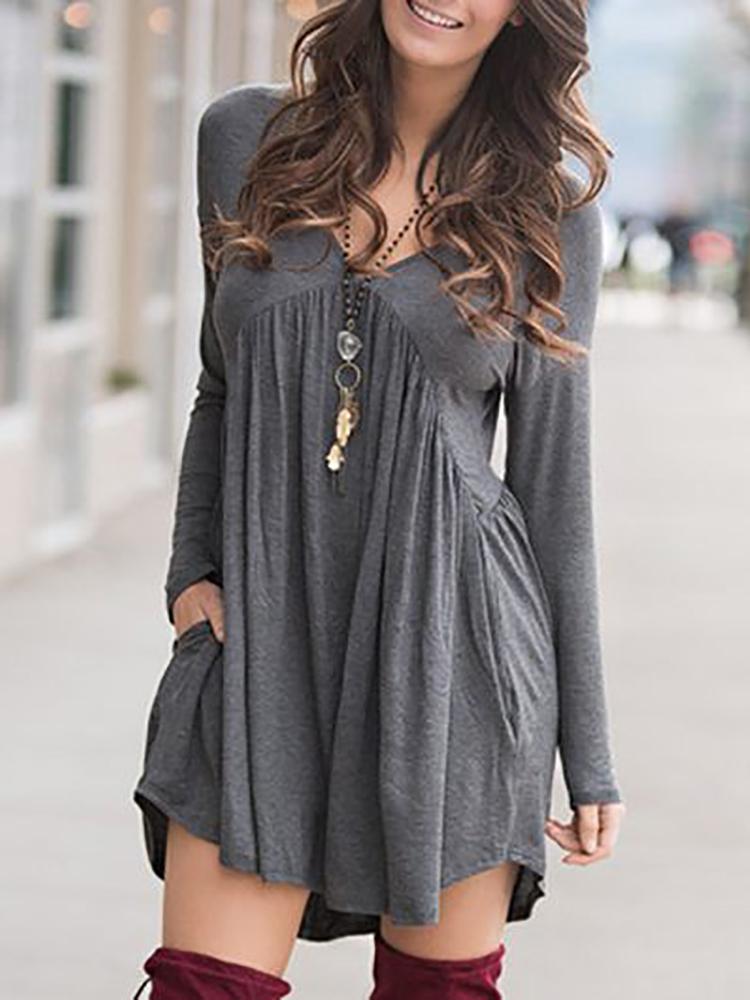 

Sexy Women Irregular Shirring Open Back Casual Dress, Gray