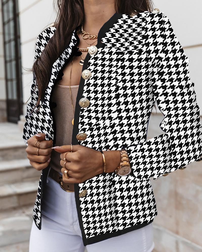 

Houndstooth Button-down Long Sleeve Fitting Coats, Black&white
