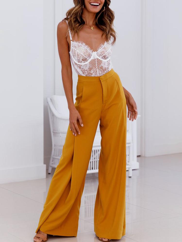 

Solid High Waist Wide Leg Pants, White