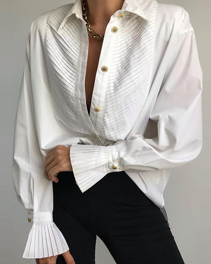 

Pleated Detail Long Sleeve Blouse, White