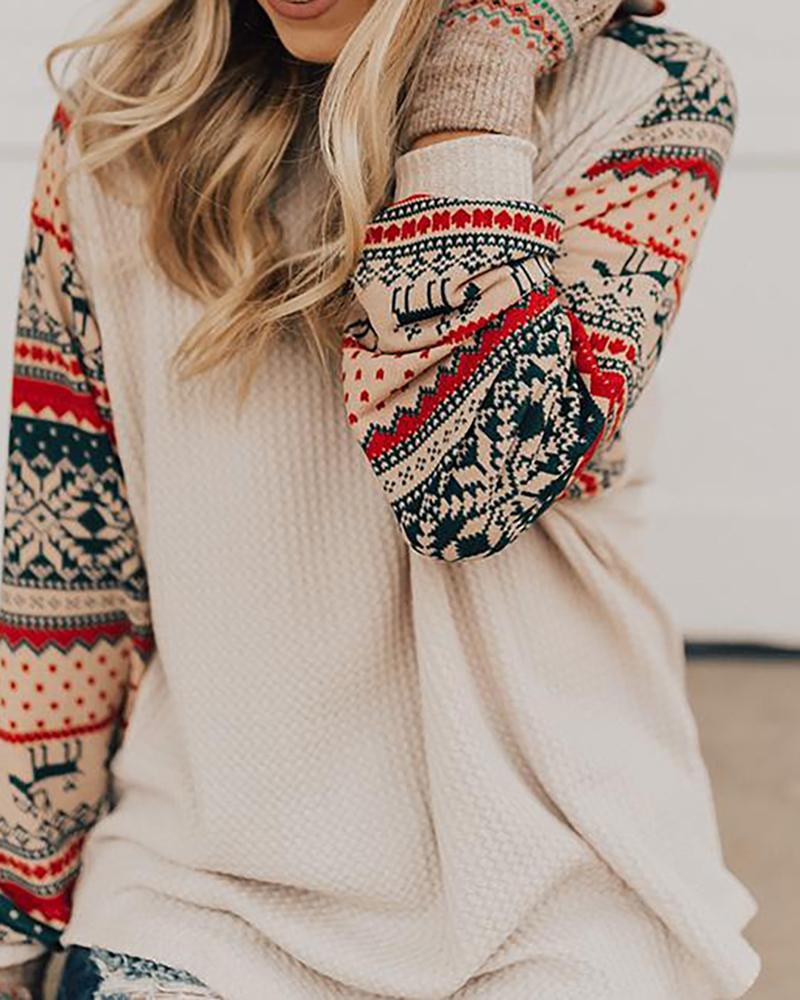 

Christmas Mixed Print Knit Sweater, Apricot