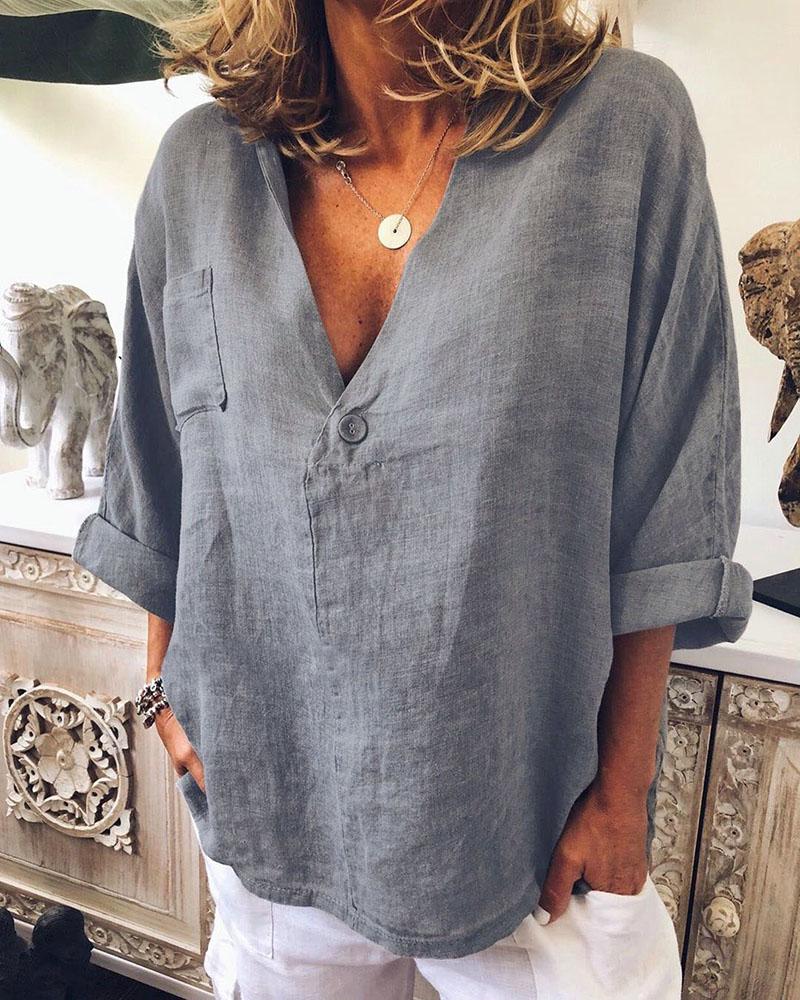 

Solid Long Sleeve Casual Top, Gray