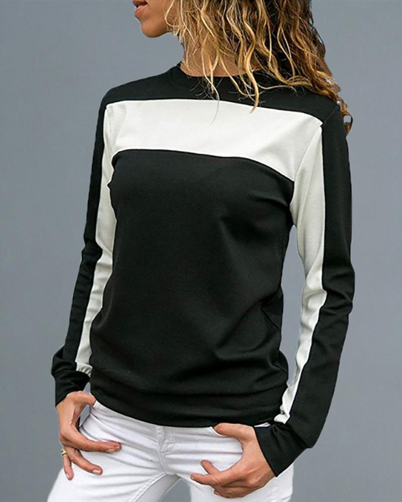 

Round Neck Colorblock Insert Long Sleeve T-shirt, Black